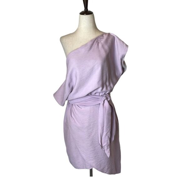 WISH Rise Purple One Shoulder Tie Waist‎ Asymmetrical Mini Dress Size S - Picture 2 of 11